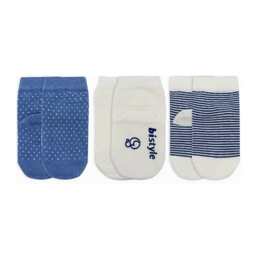 Bistyle Puanlı Kaymaz Penye Soket Çorap, 3'lü, İndigo