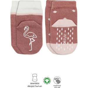 Bistyle Hayvan Figür Kaymaz Kız Soket Çorap, 2'li, Pudra