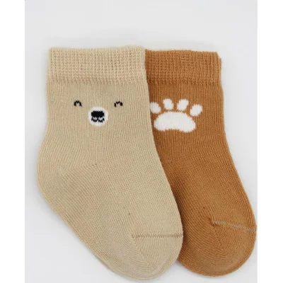 Bistyle Bear Penye Soket Çorap, 2'li, Bej