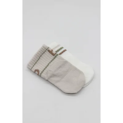 Bistyle Penye Kaymaz Soket Çorap, 2'li, Taş, Ekru
