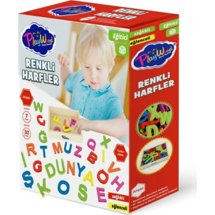PlayWood Ahşap Kasalı Renkli Harfler 33 Parça 402