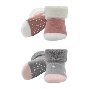 Bistyle Puanlı Kaymaz Havlu Soket Çorap, 2'li, Gri, Pudra