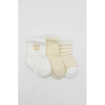Bistyle Little Love Girl 3'lü Penye Soket Çorap 10137 Ekru