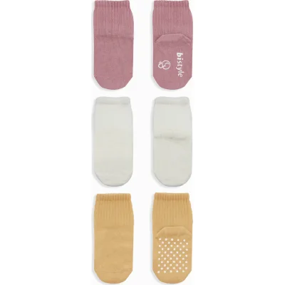 Bistyle Basic Kaymaz Penye Soket Çorap, 3'lü, Pudra, Ekru, Somon