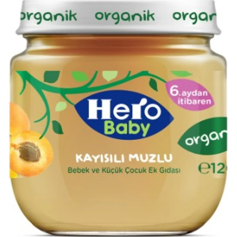 Hero Baby Organik Kayısı Muz Püresi Kavanoz Mama, 120 g
