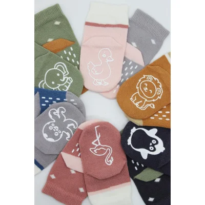 Bistyle Hayvan Figür Kaymaz Kız Soket Çorap, 2'li, Pudra