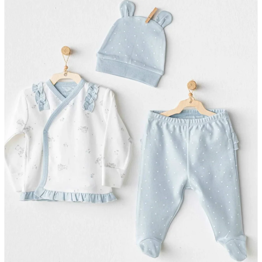 Andywawa Cuddly Bunny Bear Zıbın Set, 3'lü, Mavi