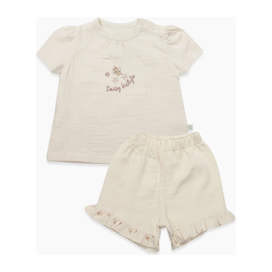 Bistyle Daisy Flowers Müslin Şortlu Takım, 2'li, Somon