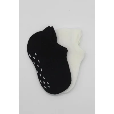 Bistyle Sneakers Kaymaz Basic Penye Çorap, 2'li, Siyah, Ekru
