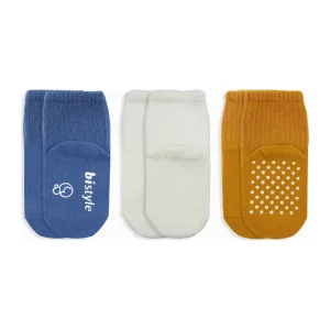 Bistyle Basic Kaymaz Penye Soket Çorap, 3'lü, İndigo, Ekru, Hardal