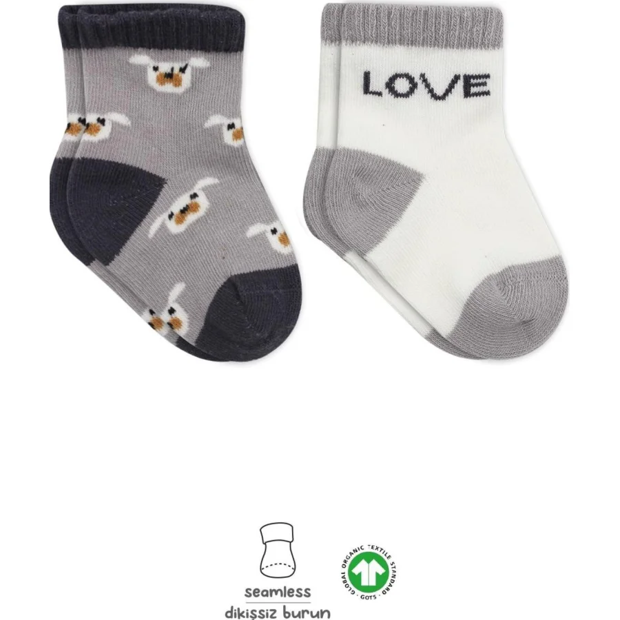 Bistyle Love Dog Penye Soket Çorap, 2'li, Gri