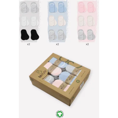 Bistyle 6'Lı Silikonlu Babet Penye Çorap 30101 Pembe Ekru Gri