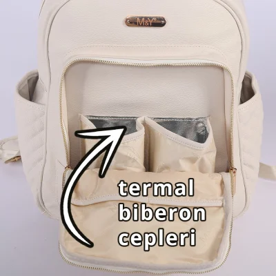 M&Y Dust Deri Anne Bebek Bakım Sırt Çantası, Krem