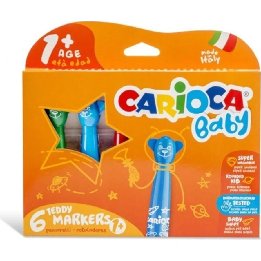 Carioca Teddy Jumbo Bebek Süper Yıkanabilir Keçeli Boya Kalemi, 6'lı