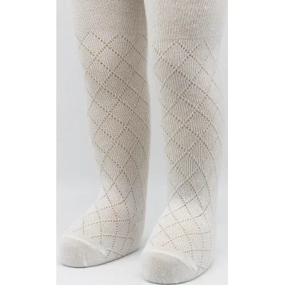 Bistyle Tekli Ekose Kabartma Penye Külotlu Çorap BS50105 Ekru