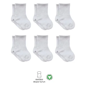 Bistyle Penye Düz Soket Çorap, 6'lı, Gri, Melanj