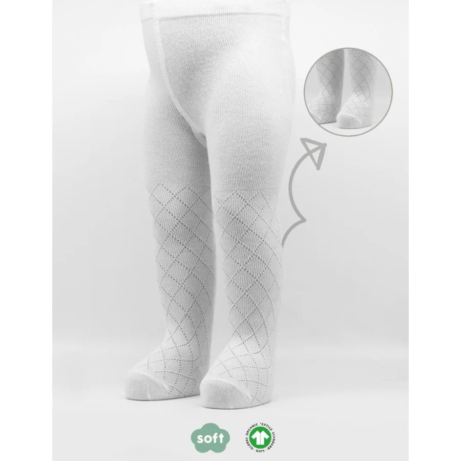 Bistyle Ekose Kabartma Penye Külotlu Çorap, Tekli, Beyaz