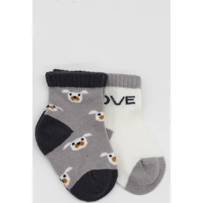 Bistyle Love Dog Penye Soket Çorap, 2'li, Gri