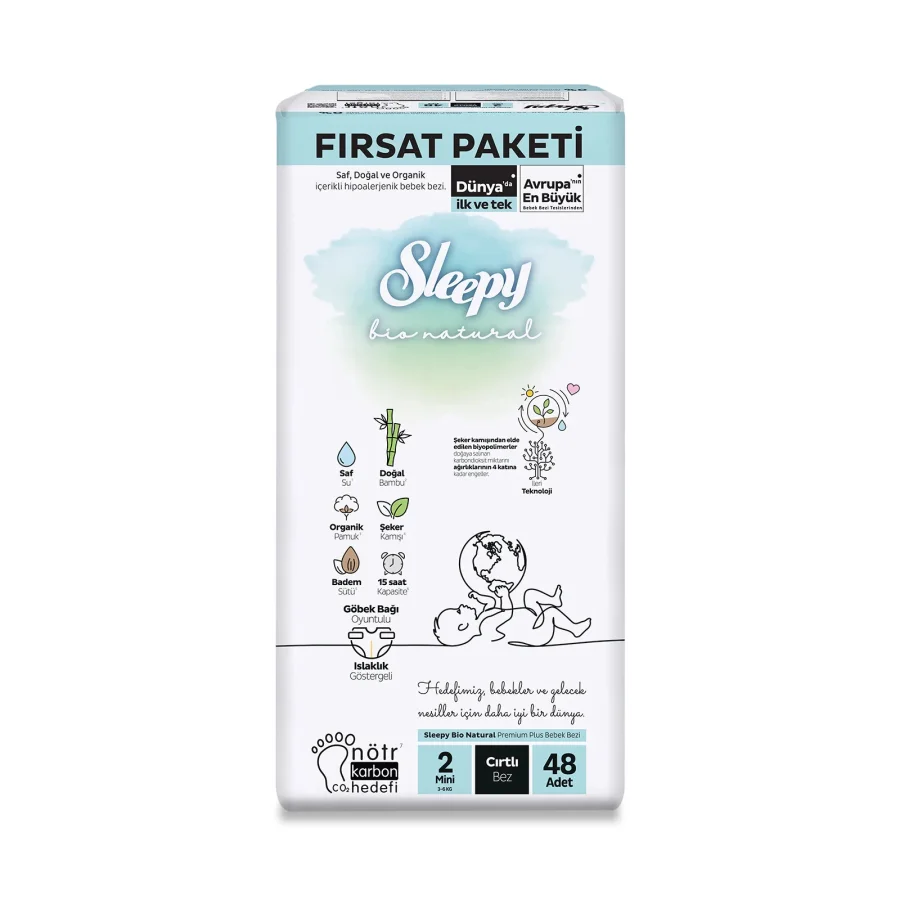 Sleepy Bio Natural Bebek Bezi Fırsat Paketi, 2 Beden, 48 Adet
