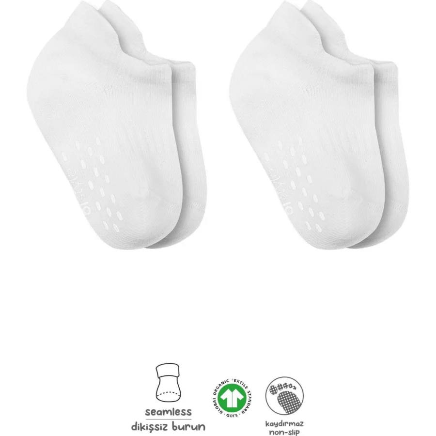 Bistyle 2'Li Sneakers Kaymaz Basic Penye Çorap 20103 Beyaz Beyaz