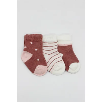 Bistyle Penye Kız Soket Çorap, 3'lü, Pudra