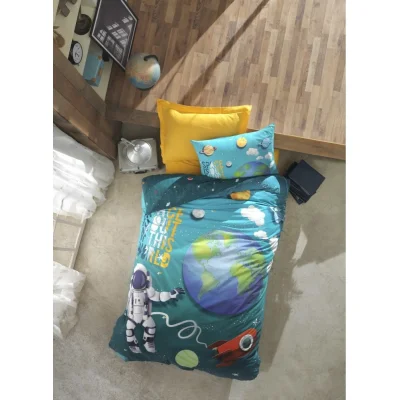 Cotton Box Junior Nevresim Takımı Tek Kişilik Little Astronaut Turkuaz