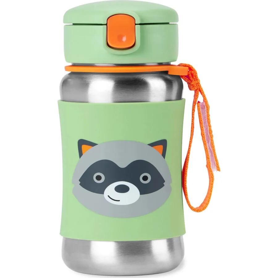 Skip Hop Zoo Pipetli Paslanmaz Çelik Suluk, 350 ml, Rakun