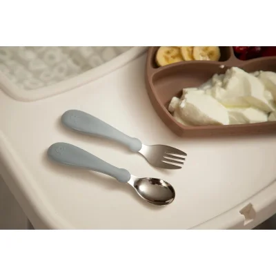 BabyJem Paslanmaz Çelik Çatal Kaşık Seti, Gri