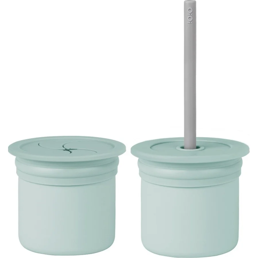 OiOi Ham+Hüp Pipetli Silikon Bardak Seti River Green / Powder Grey