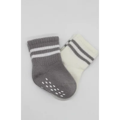 Bistyle 2li Çemberli Kaymaz Soket Çorap 10125 Gri Ekru