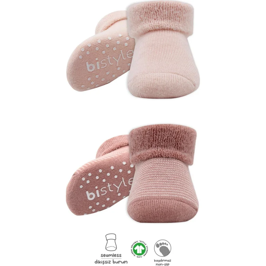 Bistyle Çemberli Kaymaz Havlu Soket Çorap, 2'li, Pudra, Pembe