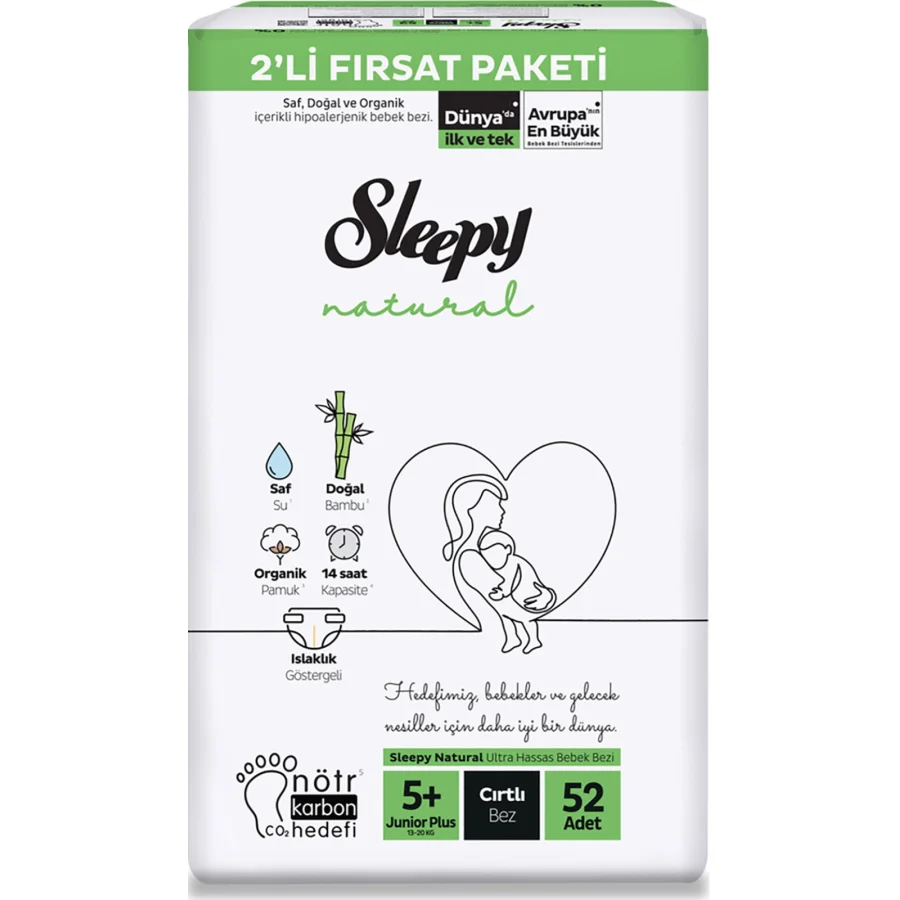 Sleepy Natural Bebek Bezi Fırsat Paketi, 2'li, 5+ Beden, 52 Adet