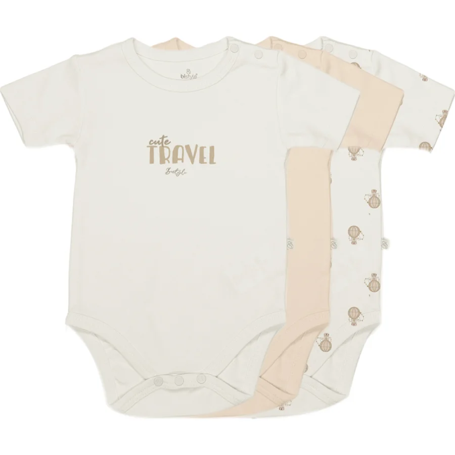 Bistyle 3lü Body Yarım Kol Travel Clasic Kutulu Ekru