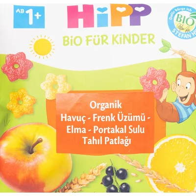 Hipp Organik Havuç Frenk Üzümü Elma Portakal Sulu Tahıl Patlağı, 30 g