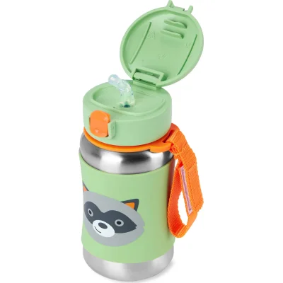 Skip Hop Zoo Pipetli Paslanmaz Çelik Suluk, 350 ml, Rakun
