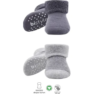 Bistyle Çemberli Kaymaz Havlu Soket Çorap, 2'li, Gri-Antrasit, Antrasit