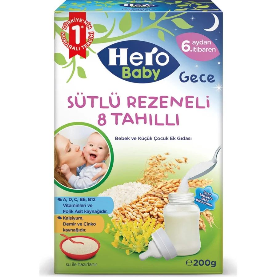 Hero Baby Sütlü 8 Tahıllı Rezeneli, 200 g