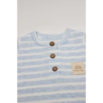 Bistyle Line Colors Yarım Kol Patiksiz Tulum, Mavi