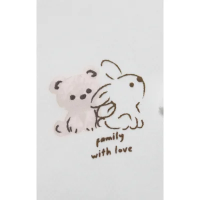 Bistyle Kruvaze Body Yarım Kol Love You Family Pudra