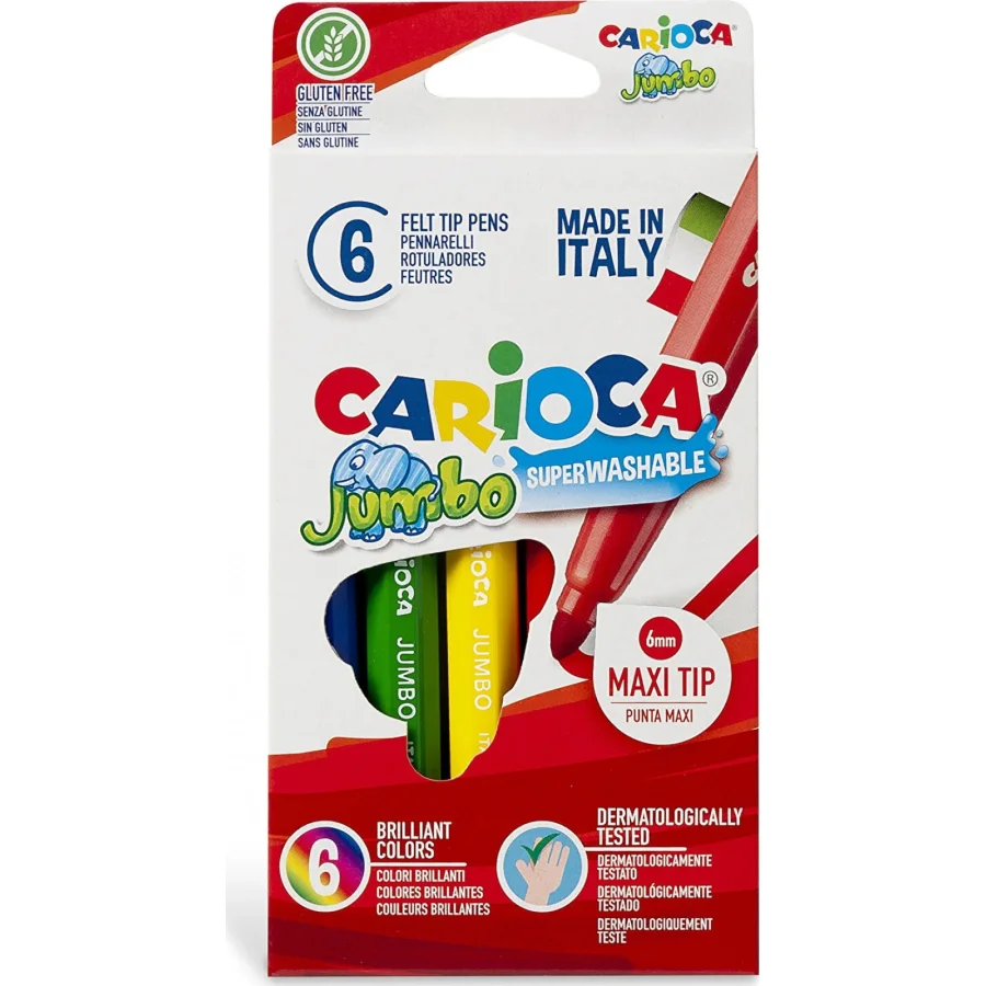 Carioca Jumbo Süper Yıkanabilir Keçeli Boya Kalemi, 6'lı