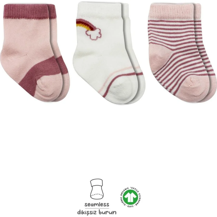 Bistyle 3lü Penye Rainbow Soket Çorap 10113 Pudra