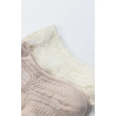 Bistyle Fiyonklu Penye Soket Çorap, 2'li, Somon