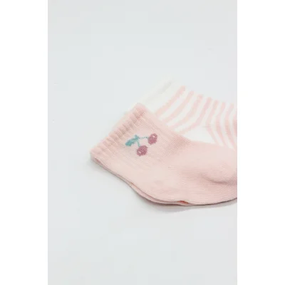 Bistyle Little Girl Penye Soket Çorap, 2'li, Pembe, Ekru