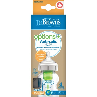 Dr.Brown's Geniş Ağız Anti Kolik Options+ Cam Biberon, 150 ml