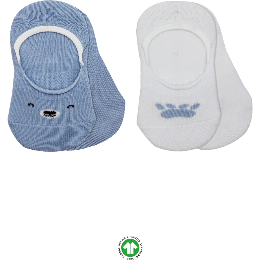 Bistyle 2'Li Babet Cute Face Penye Çorap 30103 Mavi-Beyaz