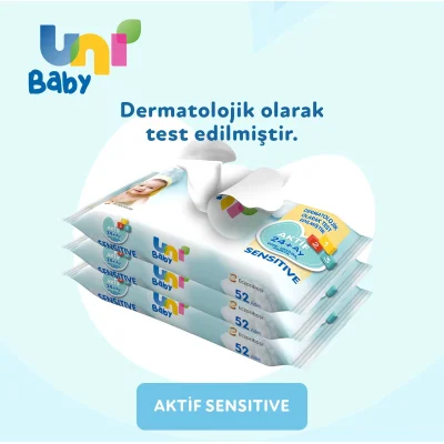 Uni Baby Aktif Sensitive Islak Havlu Mendil, 3'lü, 156 Yaprak