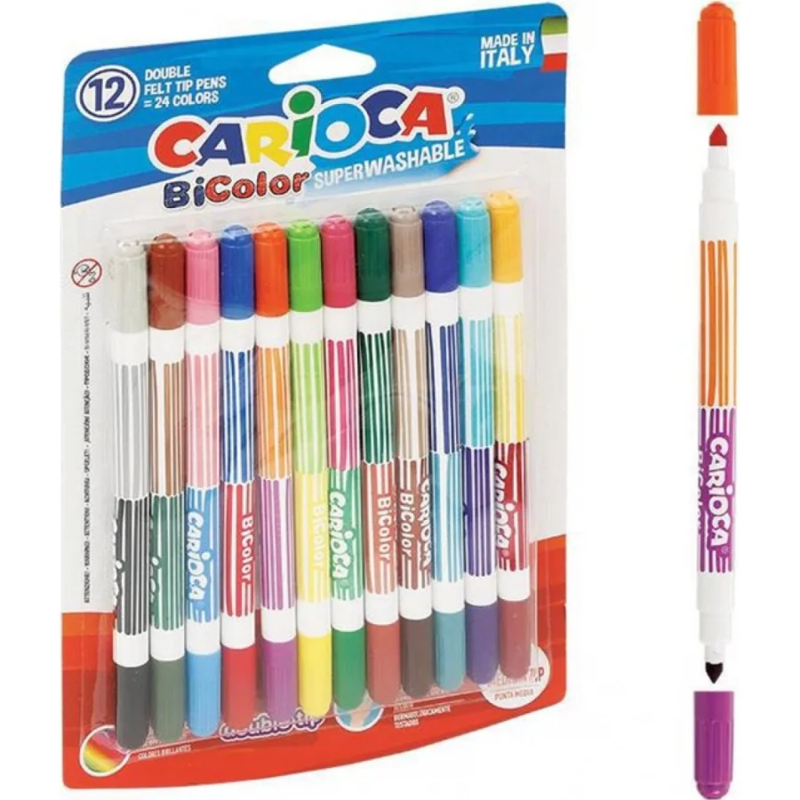 Carioca Bicolor Süper Yıkanabilir Çift Uçlu Keçeli Boya Kalemi 12'Li 24 Renk