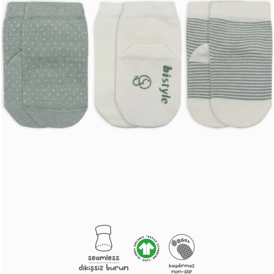 Bistyle 3'Lü Puanlı Kaymaz Penye Soket Çorap 10108 Nil
