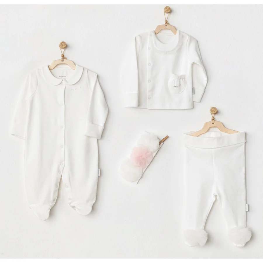 Andywawa Petit Love Newborn Tüllü 4 Parça Set, Ekru