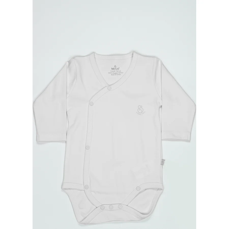 Bistyle Organik Natural Basic Style Kruvaze Uzun Kol Body, Beyaz